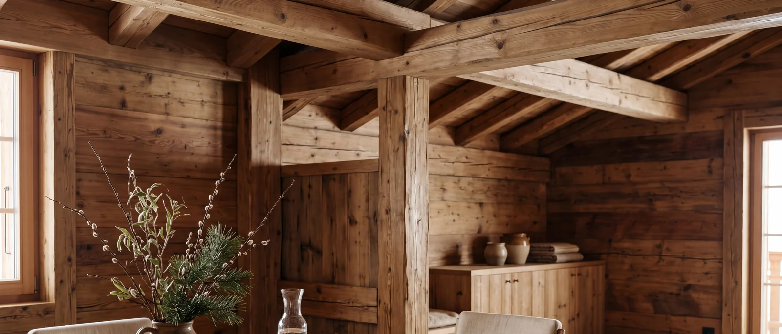 Charpente et vieux bois d'un chalet valaisan restauré